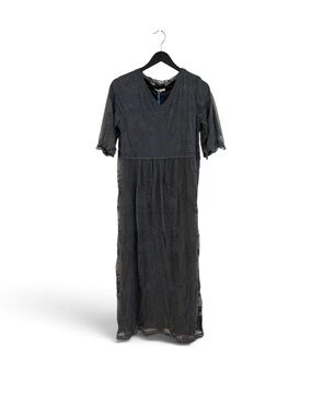 tea n rose gray Lace Maxi Dress with V-Neckline